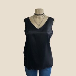 Vintage 80s STARINGTON 100% Silk Black Tank To Womens 6 Quiet Luxury Gothic S/M